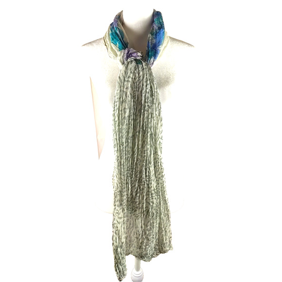Ahujasons Scarf Rectangle 33" X 14" Gray Green Blue Cream Lightweight Floral - Picture 6 of 7